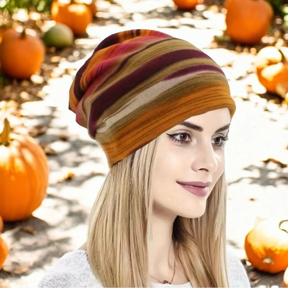 1 pc‎ Women's Stripe Brimless Cap - Versatile, Lightweight Beanie Hat